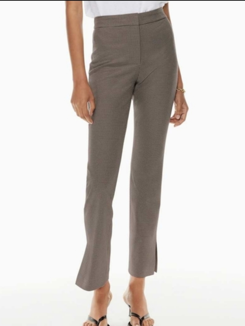 Houndstooth Straight Leg Pant With Ankle Slit - Picture 6 of 8